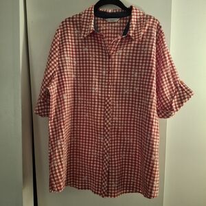 Allison Daley Red and White Checkered Women's Short Sleeve Shirt